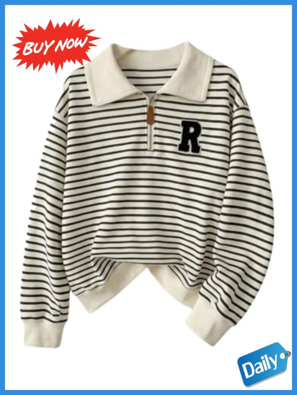 Women's Striped Quarter Zip Pullover Sweatshirt Loose Varsity Top